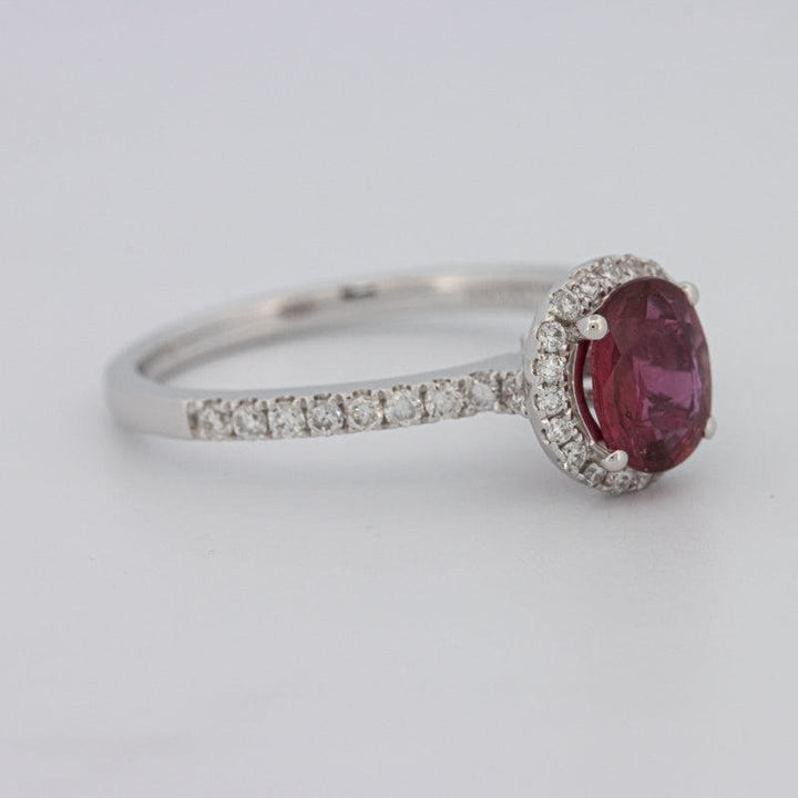 1.30 CT Oval Red Ruby Halo Ring - ZIZOV DIAMONDS