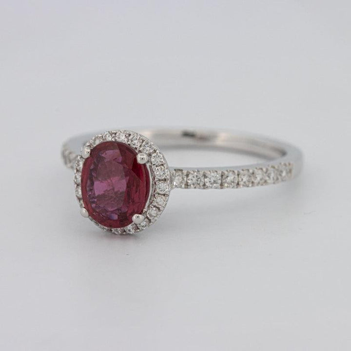 1.30 CT Oval Red Ruby Halo Ring - ZIZOV DIAMONDS