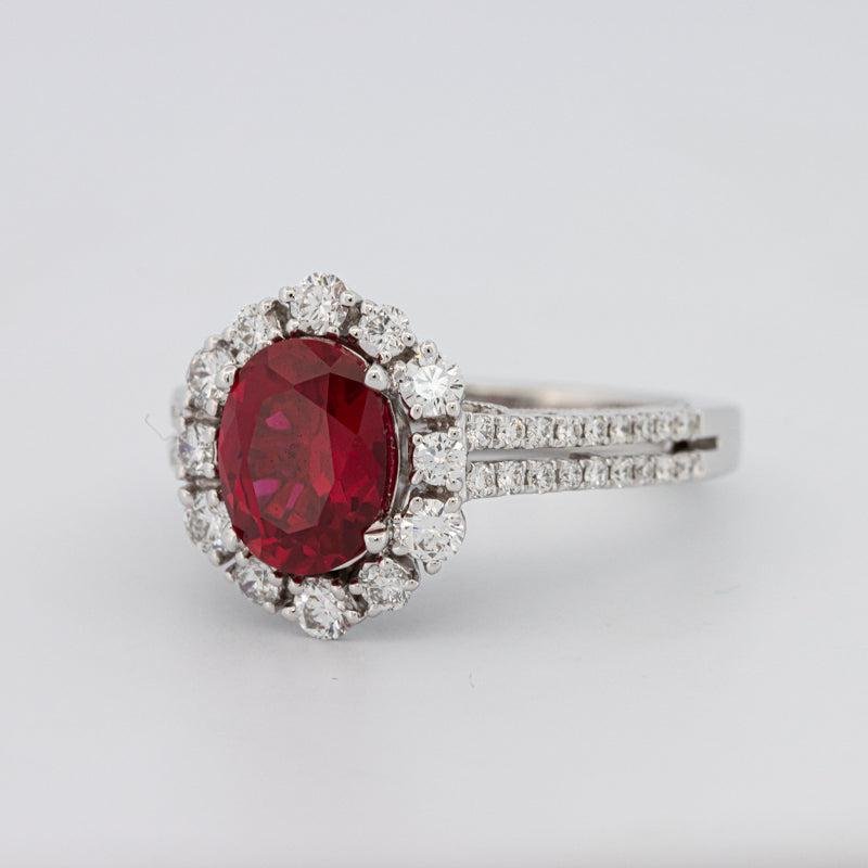 1.30 CT Oval Red Ruby Halo Ring - ZIZOV DIAMONDS