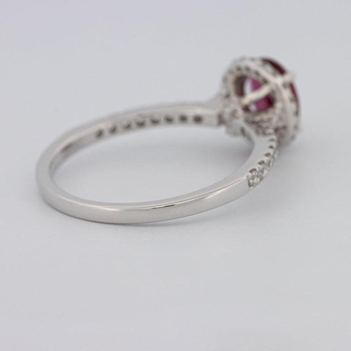 1.30 CT Oval Red Ruby Halo Ring - ZIZOV DIAMONDS