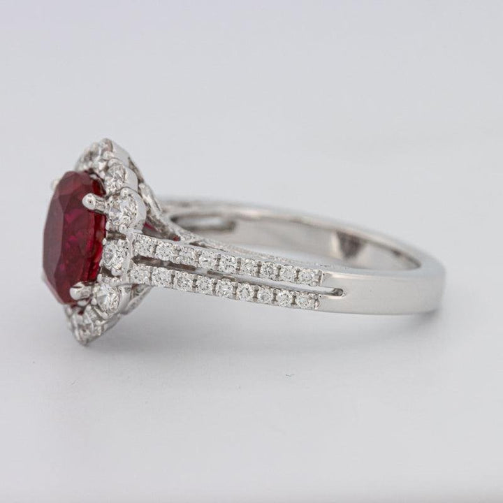1.30 CT Oval Red Ruby Halo Ring - ZIZOV DIAMONDS