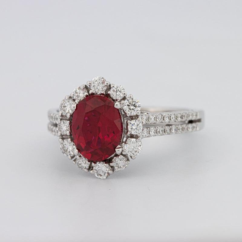 1.30 CT Oval Red Ruby Halo Ring - ZIZOV DIAMONDS