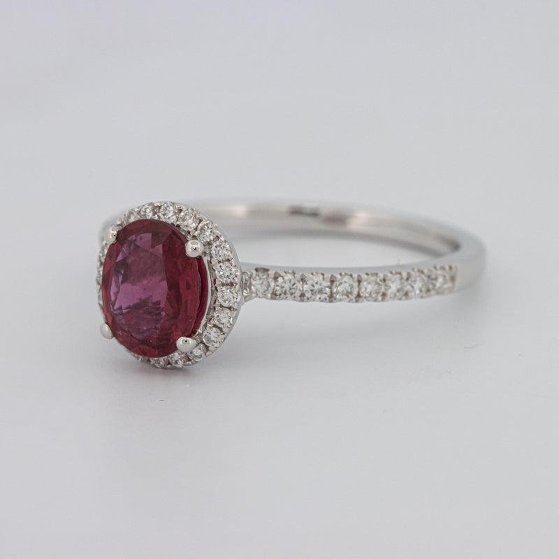 1.30 CT Oval Red Ruby Halo Ring - ZIZOV DIAMONDS