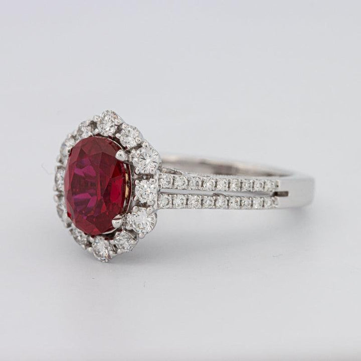 1.30 CT Oval Red Ruby Halo Ring - ZIZOV DIAMONDS