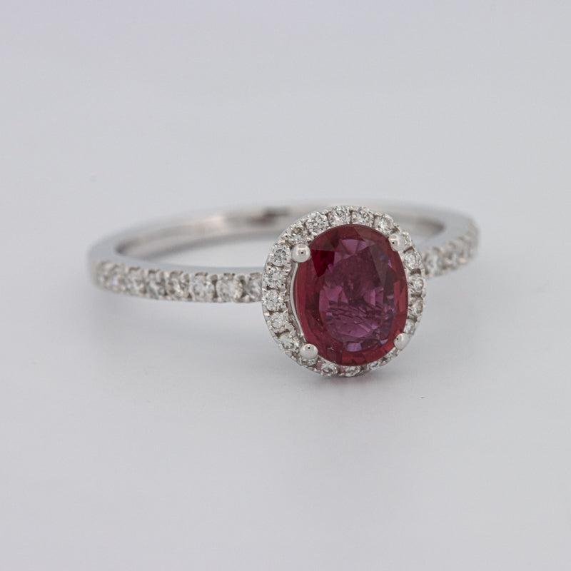 1.30 CT Oval Red Ruby Halo Ring - ZIZOV DIAMONDS
