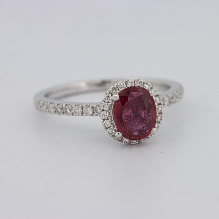 1.30 CT Oval Red Ruby Halo Ring - ZIZOV DIAMONDS