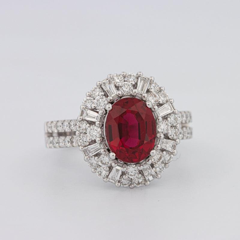1.30 CT Oval Red Ruby Halo Ring - ZIZOV DIAMONDS