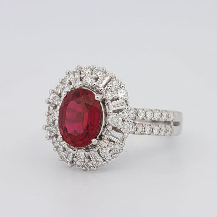 1.30 CT Oval Red Ruby Halo Ring - ZIZOV DIAMONDS