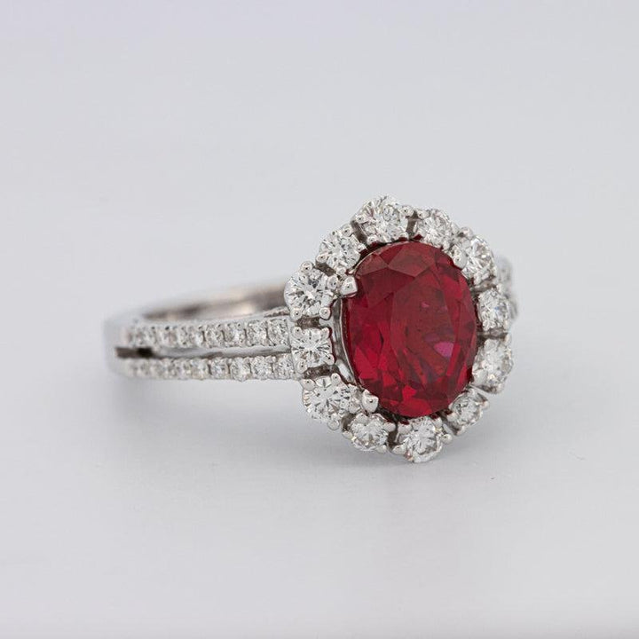 1.30 CT Oval Red Ruby Halo Ring - ZIZOV DIAMONDS