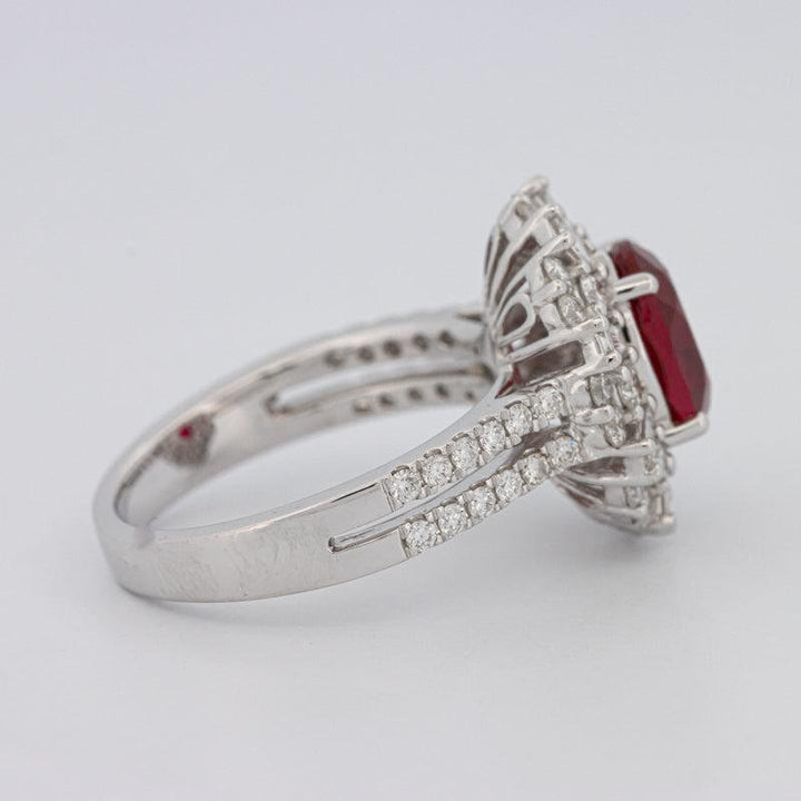 1.30 CT Oval Red Ruby Halo Ring - ZIZOV DIAMONDS