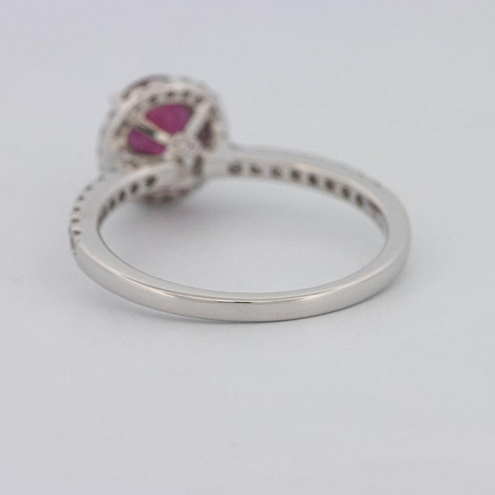 1.30 CT Oval Red Ruby Halo Ring - ZIZOV DIAMONDS