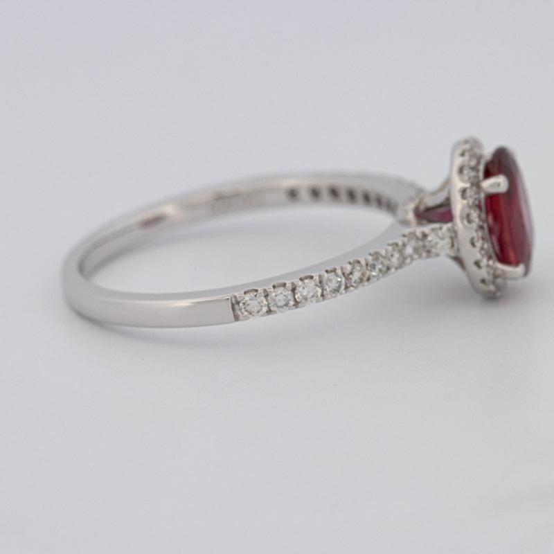 1.30 CT Oval Red Ruby Halo Ring - ZIZOV DIAMONDS
