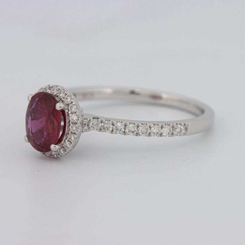 1.30 CT Oval Red Ruby Halo Ring - ZIZOV DIAMONDS