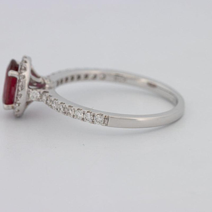 1.30 CT Oval Red Ruby Halo Ring - ZIZOV DIAMONDS