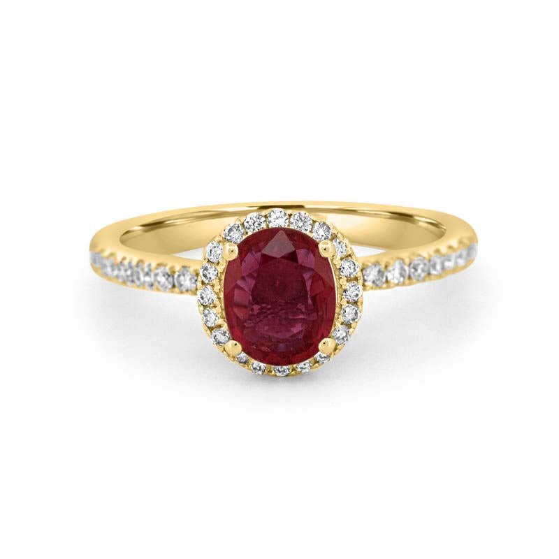 1.30 CT Oval Red Ruby Halo Ring - ZIZOV DIAMONDS