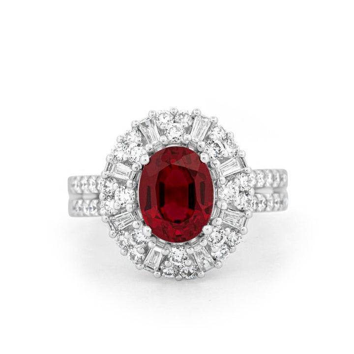 1.30 CT Oval Red Ruby Halo Ring - ZIZOV DIAMONDS