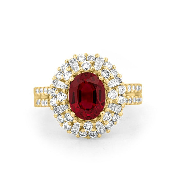 1.30 CT Oval Red Ruby Halo Ring - ZIZOV DIAMONDS