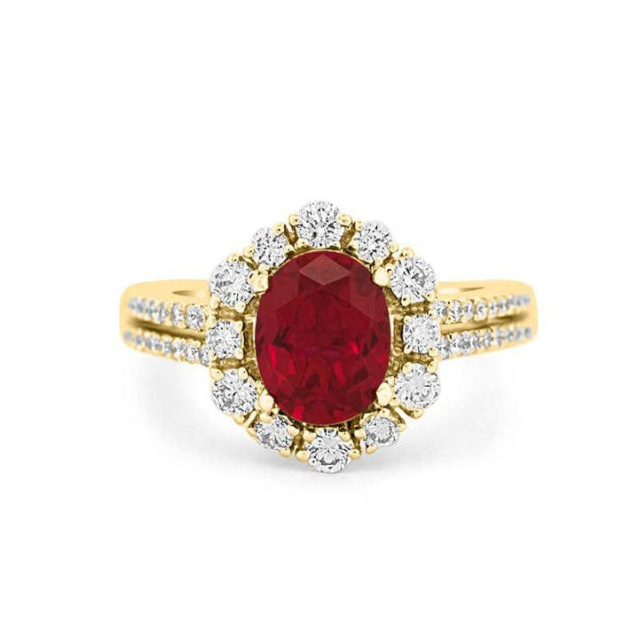 1.30 CT Oval Red Ruby Halo Ring - ZIZOV DIAMONDS