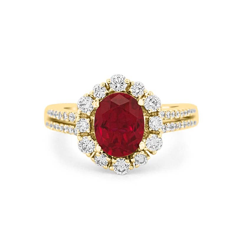 1.30 CT Oval Red Ruby Halo Ring - ZIZOV DIAMONDS