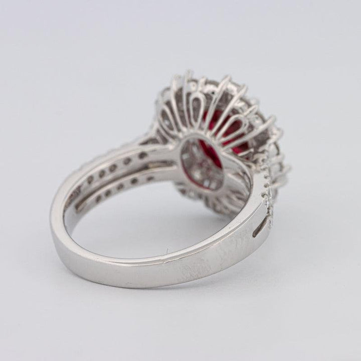 1.30 CT Oval Red Ruby Halo Ring - ZIZOV DIAMONDS