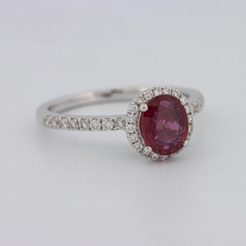 1.30 CT Oval Red Ruby Halo Ring - ZIZOV DIAMONDS