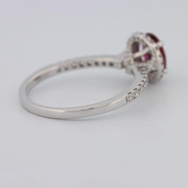 1.30 CT Oval Red Ruby Halo Ring - ZIZOV DIAMONDS