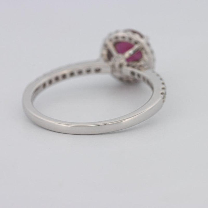 1.30 CT Oval Red Ruby Halo Ring - ZIZOV DIAMONDS
