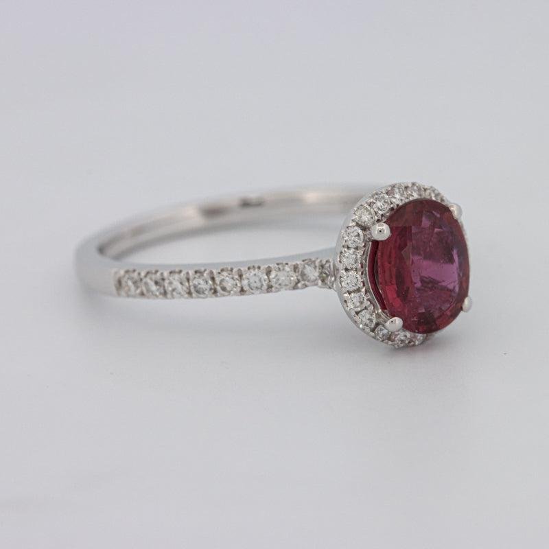 1.30 CT Oval Red Ruby Halo Ring - ZIZOV DIAMONDS