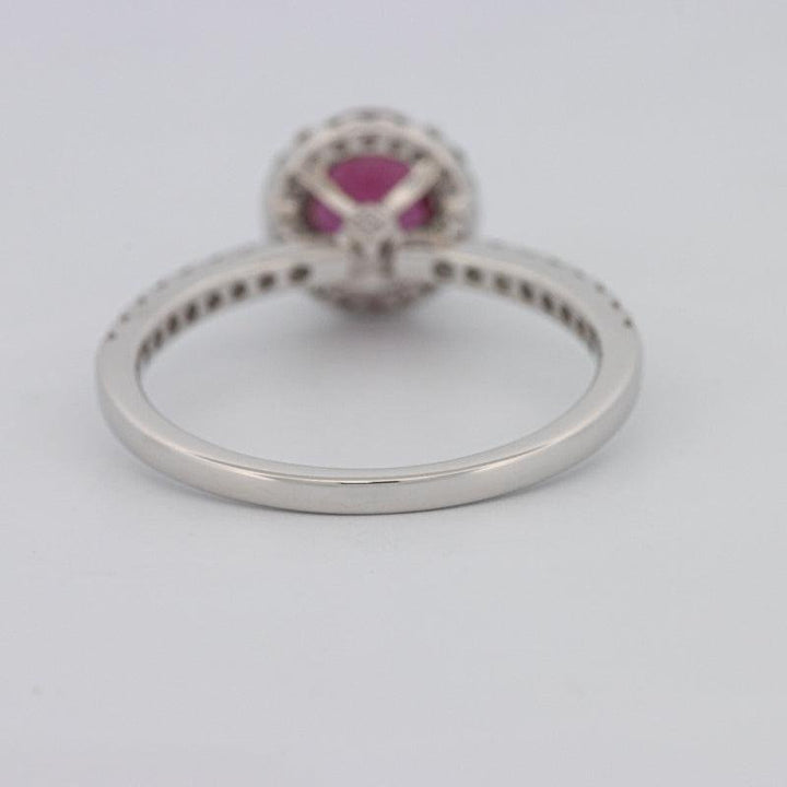 1.30 CT Oval Red Ruby Halo Ring - ZIZOV DIAMONDS