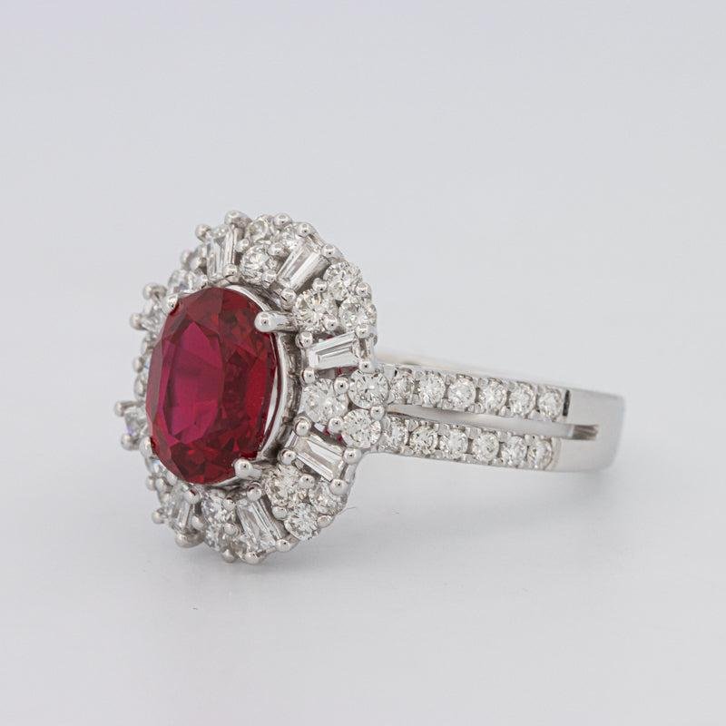 1.30 CT Oval Red Ruby Halo Ring - ZIZOV DIAMONDS