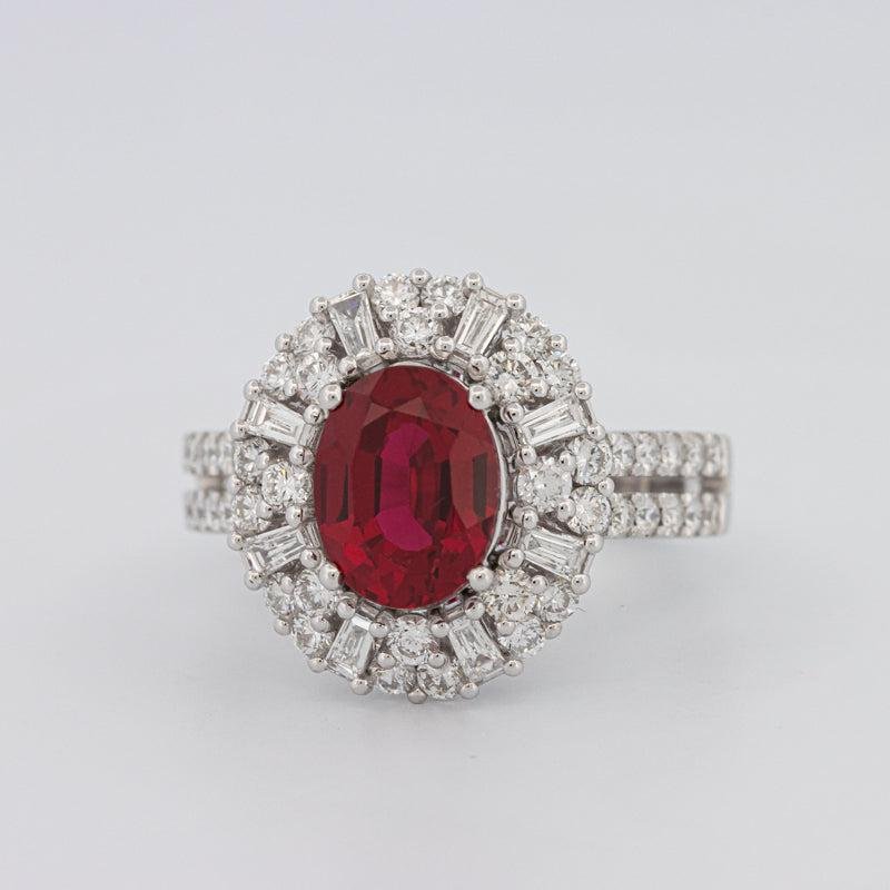 1.30 CT Oval Red Ruby Halo Ring - ZIZOV DIAMONDS