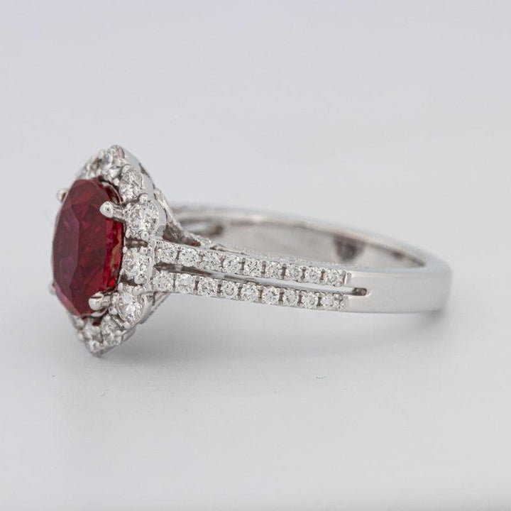 1.30 CT Oval Red Ruby Halo Ring - ZIZOV DIAMONDS