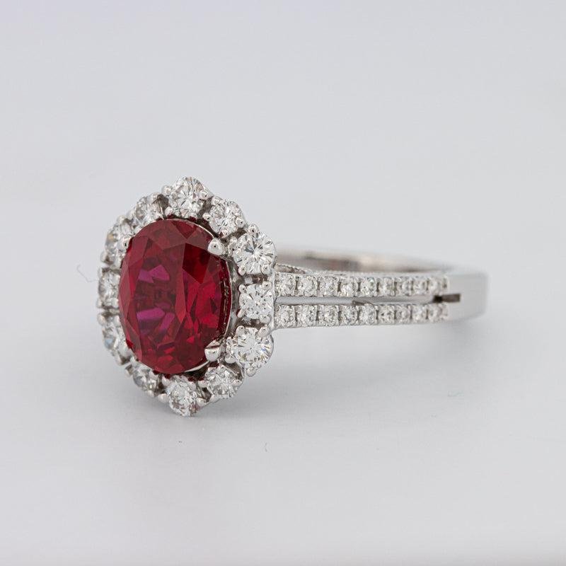 1.30 CT Oval Red Ruby Halo Ring - ZIZOV DIAMONDS
