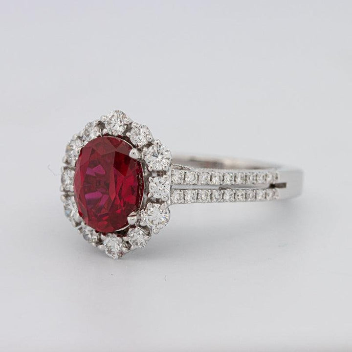1.30 CT Oval Red Ruby Halo Ring - ZIZOV DIAMONDS