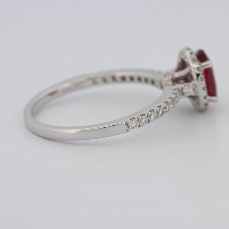 1.30 CT Oval Red Ruby Halo Ring - ZIZOV DIAMONDS