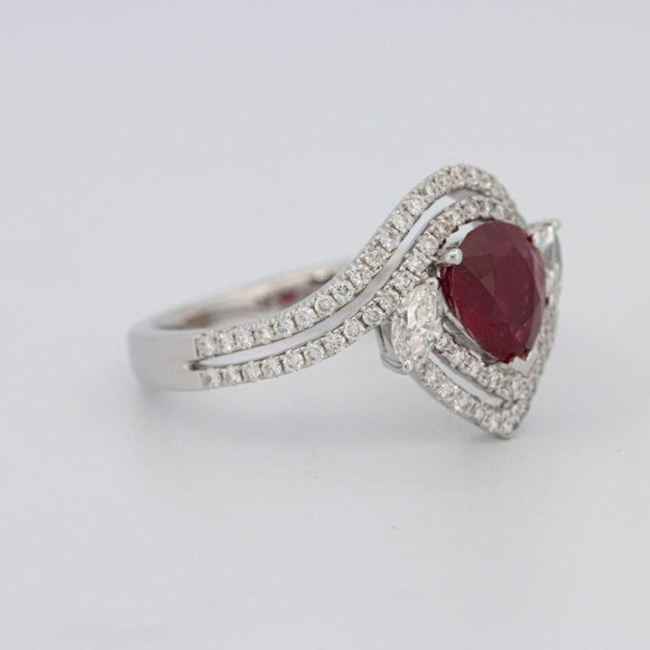 1.35 CT Pearshape Red Ruby Ring - ZIZOV DIAMONDS