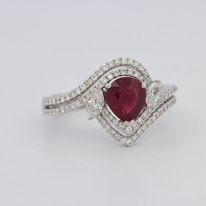 1.35 CT Pearshape Red Ruby Ring - ZIZOV DIAMONDS