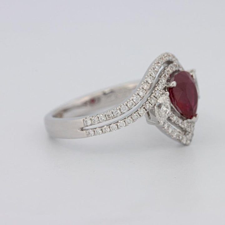 1.35 CT Pearshape Red Ruby Ring - ZIZOV DIAMONDS