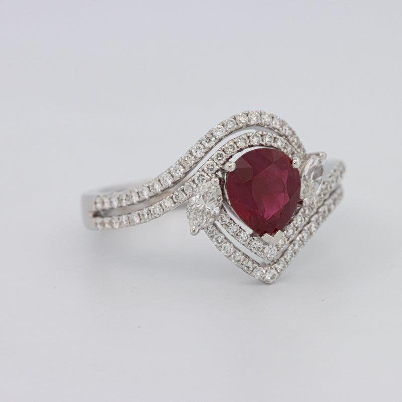 1.35 CT Pearshape Red Ruby Ring - ZIZOV DIAMONDS