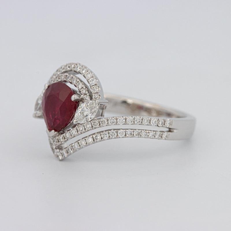 1.35 CT Pearshape Red Ruby Ring - ZIZOV DIAMONDS
