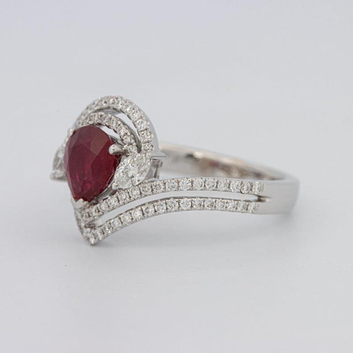 1.35 CT Pearshape Red Ruby Ring - ZIZOV DIAMONDS