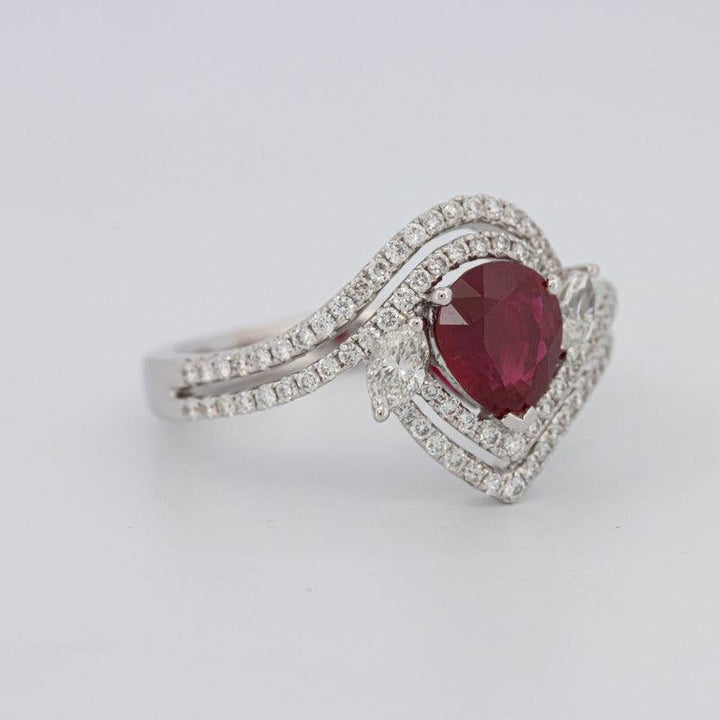 1.35 CT Pearshape Red Ruby Ring - ZIZOV DIAMONDS