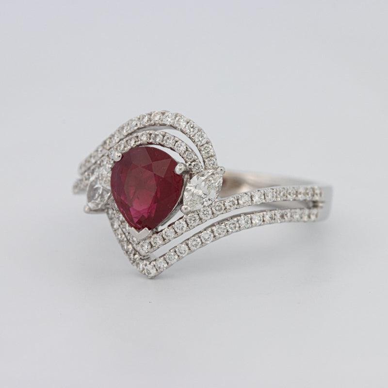 1.35 CT Pearshape Red Ruby Ring - ZIZOV DIAMONDS