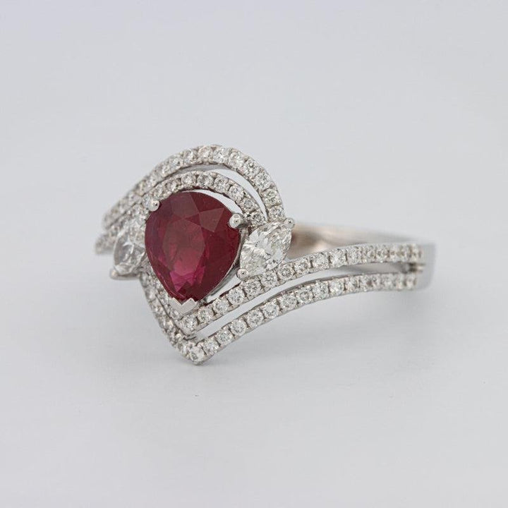 1.35 CT Pearshape Red Ruby Ring - ZIZOV DIAMONDS