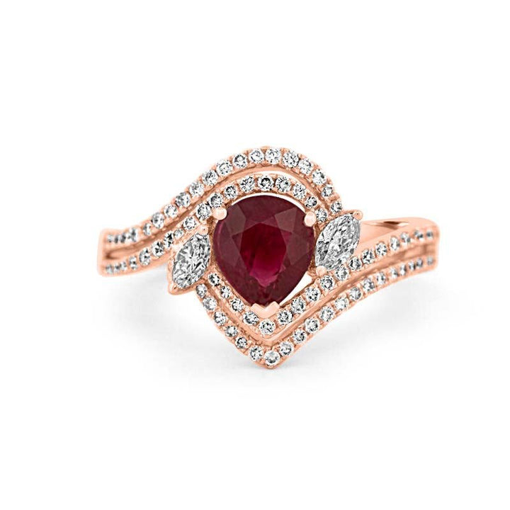 1.35 CT Pearshape Red Ruby Ring - ZIZOV DIAMONDS