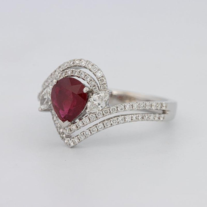 1.35 CT Pearshape Red Ruby Ring - ZIZOV DIAMONDS