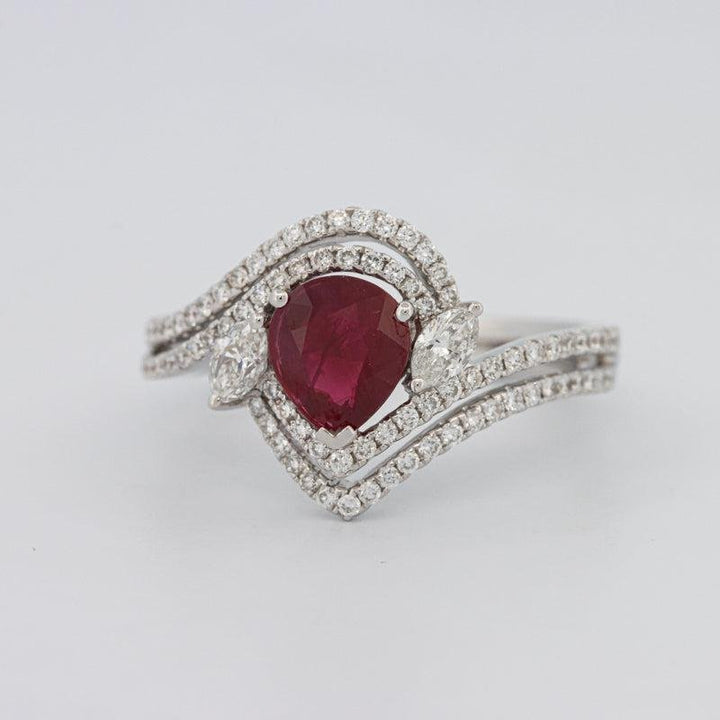 1.35 CT Pearshape Red Ruby Ring - ZIZOV DIAMONDS