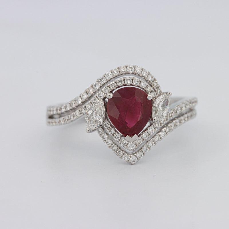 1.35 CT Pearshape Red Ruby Ring - ZIZOV DIAMONDS