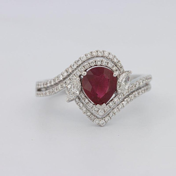 1.35 CT Pearshape Red Ruby Ring - ZIZOV DIAMONDS