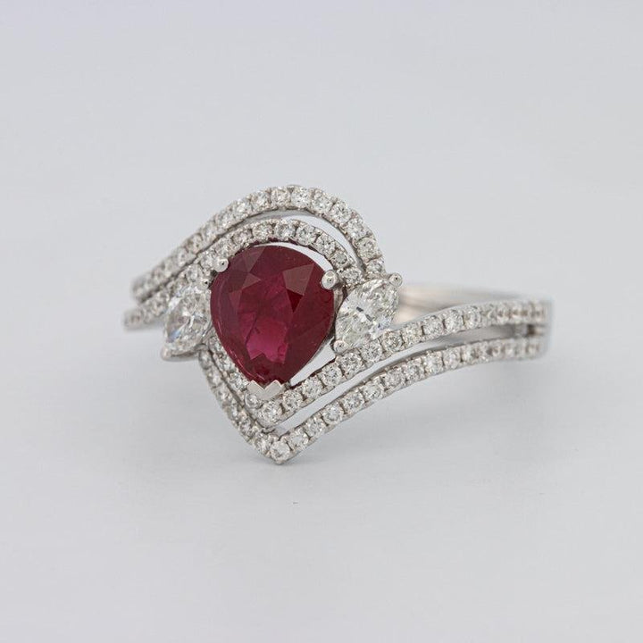 1.35 CT Pearshape Red Ruby Ring - ZIZOV DIAMONDS